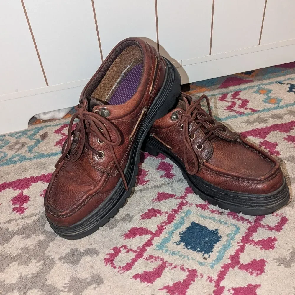Timberland Y2K Men's Size 8.5 Three Hook‎ Cherry Brown Leather Boat Shoes Preppy